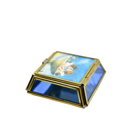 Viva! Glass & Brass Trinket Box Handcrafted In Mexico Kissing Cherub Angels Bin1 - Picture 5 of 12